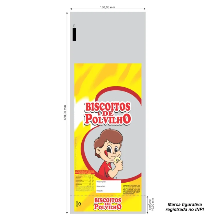 EMBALAGENS 18 X 48 BISCOITO POLVILHO C/DESENHO C/100UN CÓD: 11806