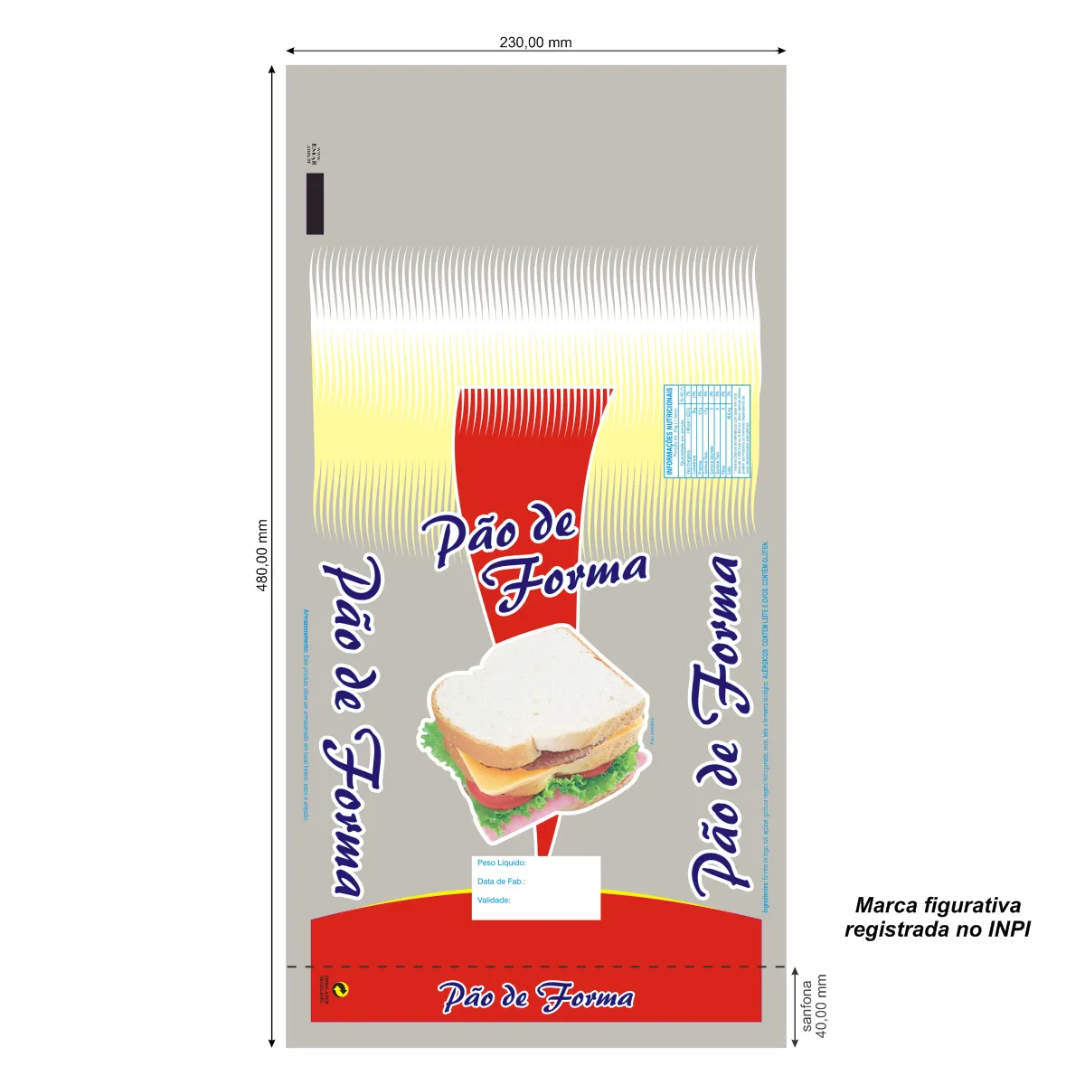SACO PP 23 X 48 PAO DE FORMA C/ FOTO (P-F-F) 100 UNID CÓD: 13501