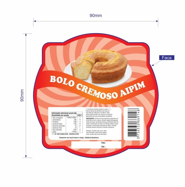 ETIQUETA ESP. 90 X 90 BOLO DE AIPIM 50 UND -9100 CÓD:13395