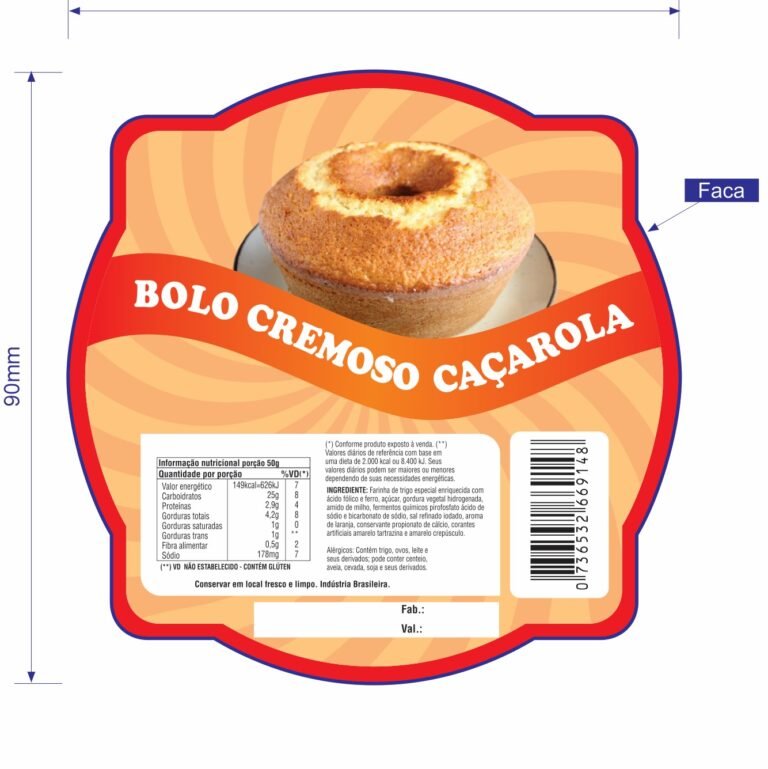 ETIQUETA ESP. 9X9 BOLO CREMOSO CACAROLA (50 UN) -9148 CÓD:14015