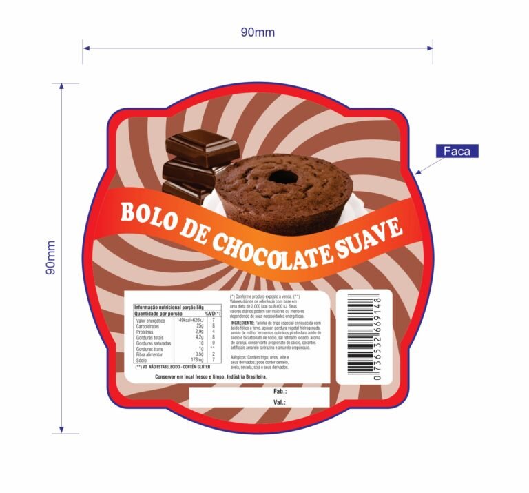 ETIQUETA ESP. 9X9 BOLO DE CHOCOLATE SUAVE (50 UN) CÓD: 14047