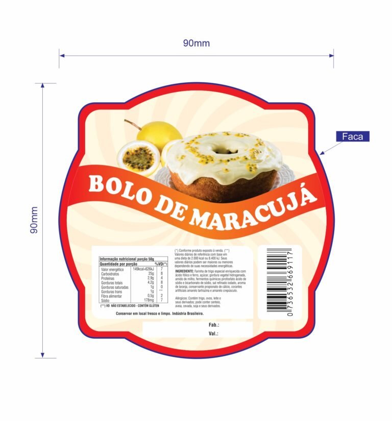 ETIQUETA ESP. 9X9 BOLO DE MARACUJA (50 UN) CÓD:14043