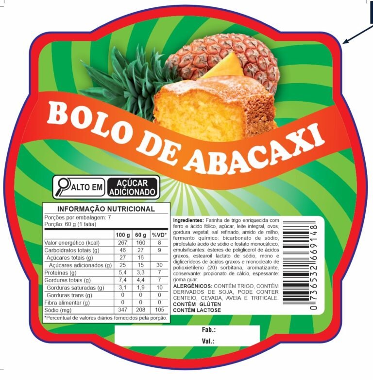 ETIQUETA ESP. 90 X 90 BOLO DE ABACAXI 50 UND CÓD:13394