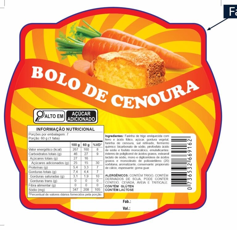 ETIQUETA ESP. 90 X 90 BOLO DE CENOURA 50 UND CÓD:13397