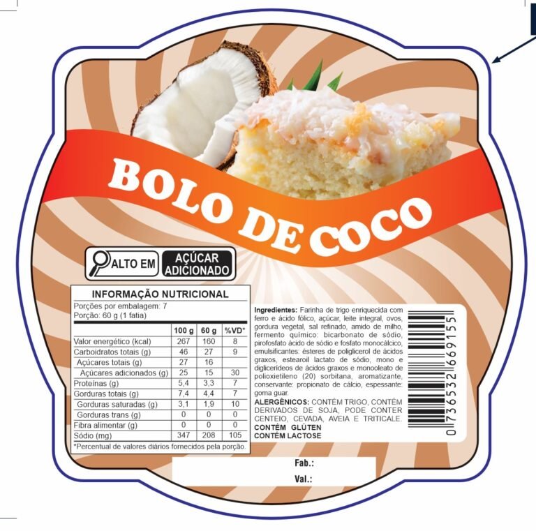 ETIQUETA ESP. 90 X 90 BOLO DE COCO 50 UND CÓD:13399