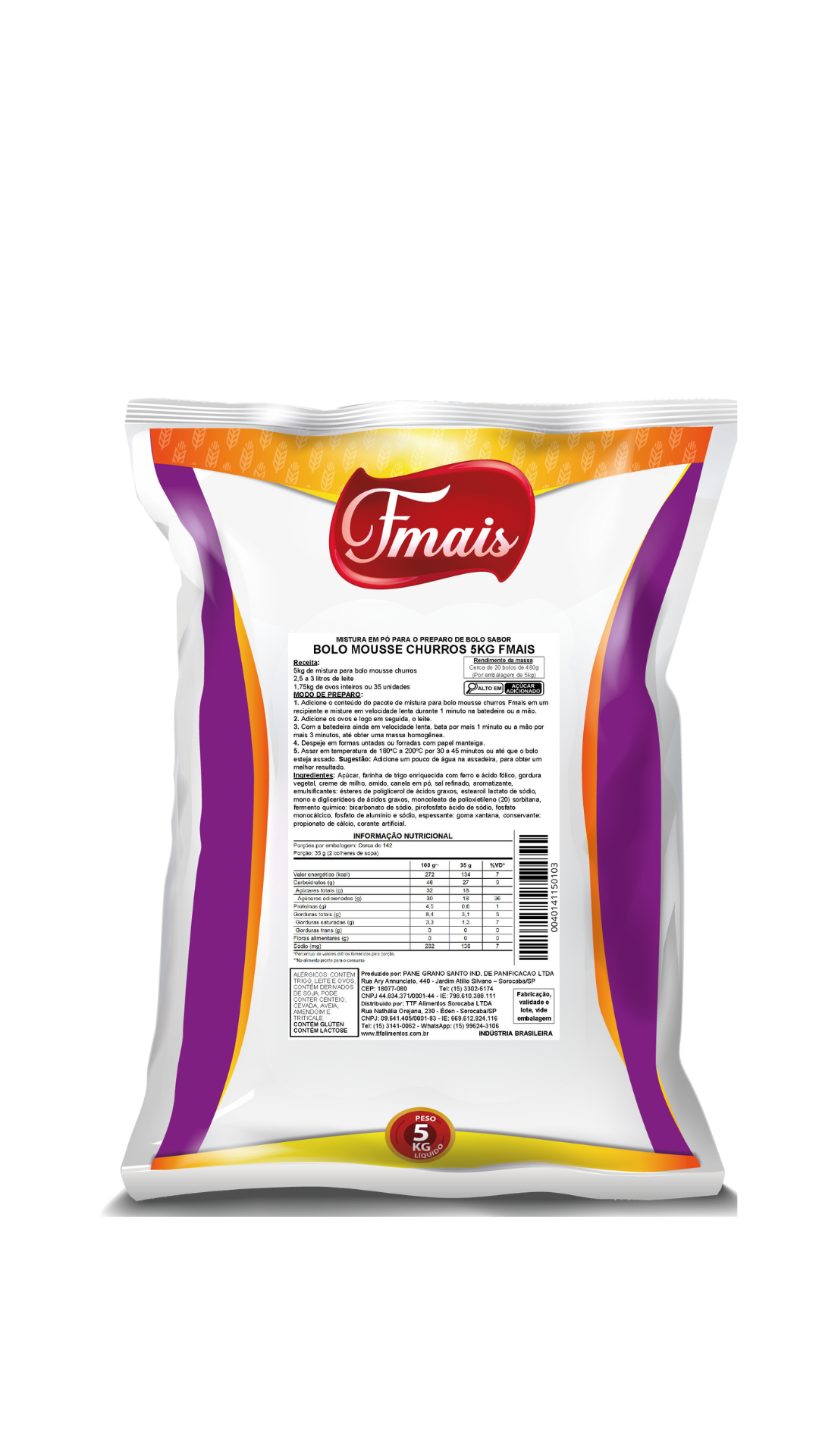 MIST. EM PO P/ BOLO MOUSSE CREMOSO CHURROS 5KG FMAIS CÓD: 15831